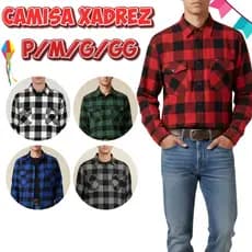 Camisa Masculina Xadrez Flanelada Com Bolsos Manga Longa