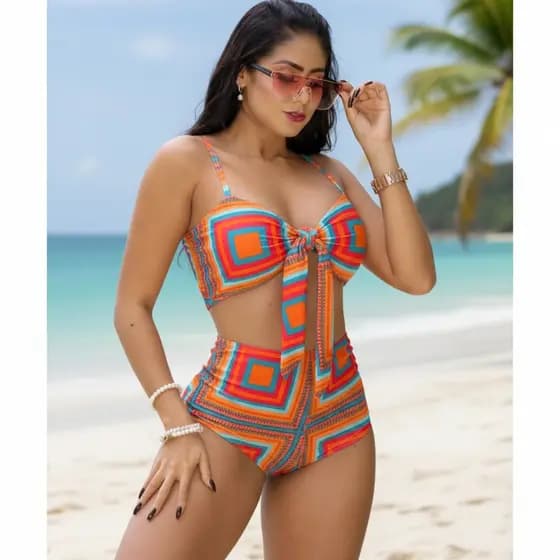 Biquíni Cintura Alta Feminino Calcinha HotPants Com Forro  /Top com Bojo/Conjunto moda Praia Verão