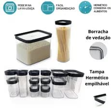 Kit 14 potes Herméticos - Arroz, Pães, Macarrão, Farinha e Outras Utilidades - Organização Lavável