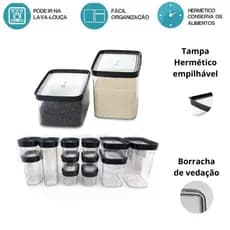 Kit 14 potes Herméticos - Arroz, Pães, Feijão, Farinha e Outras Utilidades - Organização | Lavável