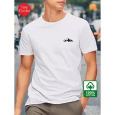 Camiseta Masculina Basica 100% Algodão Montanha Peito Minimalista Moda Estilo