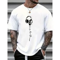 Camiseta Masculina Basica Musica Headset Fone de Ouvido Batimento Coração 100% Algodão