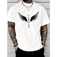 Camiseta Masculina Basica Asas de Anjo Escrita Japonesa 100% Algodão Moda Estilo