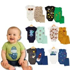 Kit 9 Peças Body Bebê Menino Verão 6 Bodys + 3 Short Tamanho RN ao GG