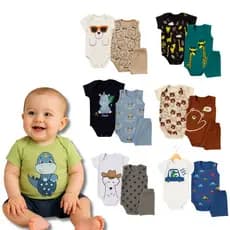 Kit 3 Peças Body Bebê Menino Verão Body Manga Curta Body Regata e Short Tamanho RN ao GG