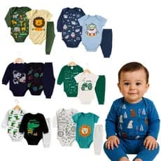 Kit 3 peças Body Bebê Menino Meia Estação Tamanho RN ao GG
