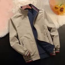 Jaqueta Masculina Com Punhos Elásticos , Gola Alta , Manga Comprida , Patchwork , Cor Reversível , Casaco Bolsos