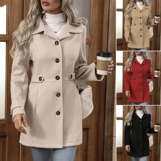 Outono Inverno Europeu Americano Roupas Femininas 2025 Novo Estilo Moda Lã Casaco Lapela Botões Elegante Fino Ajuste