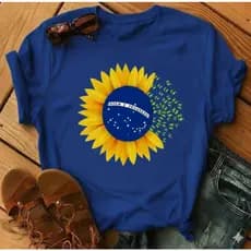 Camisa Camiseta Feminina Blusa Brasil Bandeira Girassol Premium 100% algodão estampada casual básica