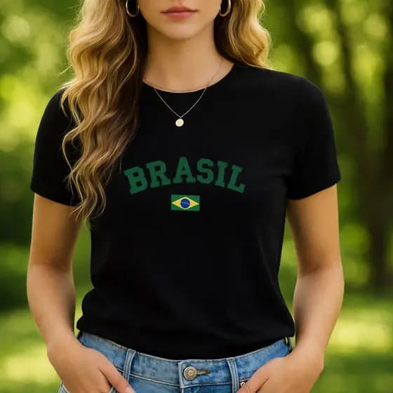 Camisa Camiseta Blusa Copa do Mundo Brasil 2026  Feminina Bandeira do Brasil Estilosa  100%  Algodão