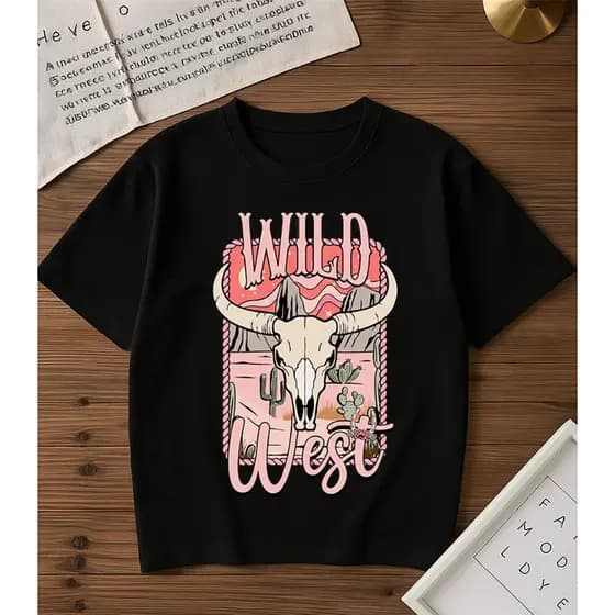 Camiseta Camisa Básica Feminina Country  Wild  West  Blusa  Rodeio  100%  Algodão  Verão  Lançamento