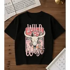 Camiseta Camisa Básica Feminina Country  Wild  West  Blusa  Rodeio  100%  Algodão  Verão  Lançamento
