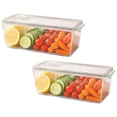 2 Organizador Geladeira Acrílico Transparente Alimento Caixa Organizadora Cozinha Freezer Empilhavel