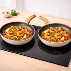 2 Frigideiras Antiaderente Indução 24cm Premium Cabo Efeito Madeira Gás Elétrico Cozinha Casa