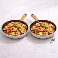 2 Frigideiras Antiaderente Indução 28cm Premium Cozinha Saudável Cabo Madeira Alta Durabilidade
