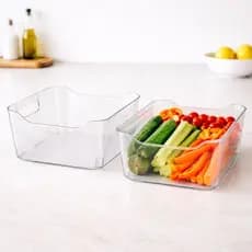 2 Organizador Geladeira Transparente Caixa Multiuso Alimentos Acrílico Resistente Cozinha Compacta