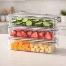 3 Organizador Geladeira Transparente Alimentos Caixa Multiuso Cozinha Compacto Empilhável Resistente