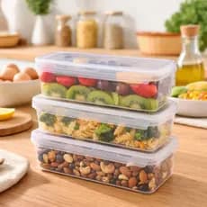 3 Pote Organizador Geladeira Frios Transparente Tampa Encaixe Caixa Organizadora Cozinha Alimentos
