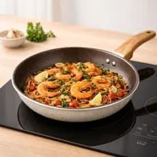 Frigideira Antiaderente  Indução 24cm Premium Cabo Efeito Madeira Gás Elétrico Cozinha Casa