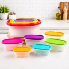 Kit 7 Potes Hermeticos Organizadores Tampa Colorida Plastico Resistente Cozinha Geladeira Empilhavel