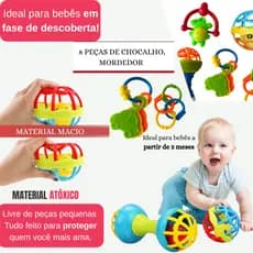 Kit 8 Peças Chocalho Divertido Bolinha Mordedor Brinquedo de Bebe Silicone 8 pçs