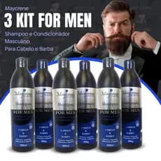 3 Kits For Men Maycrene, Para cabelo e barba 6x500ml Combate a Caspa e a Seborreia 3 Shampoo e 3 Condicionador