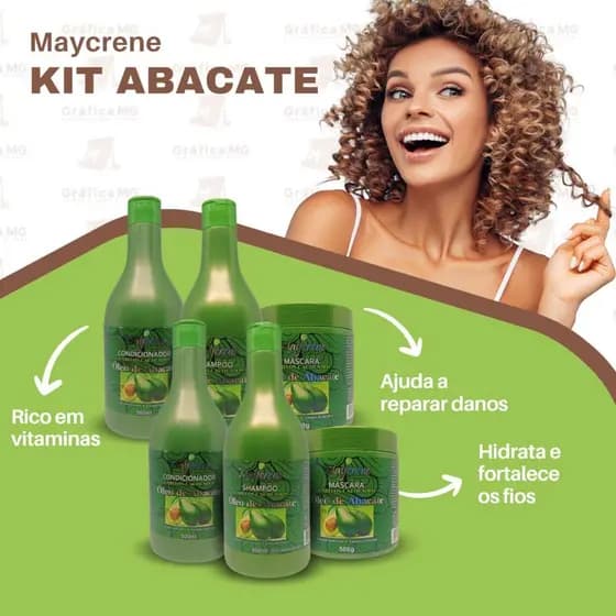 2 Kit Óleo De Abacate Maycrene, Para cabelos cacheados (2 Shampoo + 2 Condicionador + 2 Máscaras)