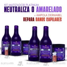 2 Kits Matizador Platinum Desamarela Cabelos Loiros 3x500 Maycrene + 2 Ampola Bomba de Reparação