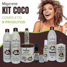 Kit Cabelos Cacheados Óleo Coco Maycrene, 9 produtos (Kit+Ativ+Crem+Umec+Rep30ml+Rep60ml+Serum)
