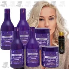 2 Kits Matizador Platinum Loiro Maycrene (2 Sh, 2 Cond 2 Máscara e 1 Oleo Umectante Argan - 7 Produtos