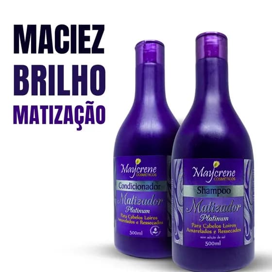 Kit Matizador Platinum Desamarela Loiro (Shampoo e Condicionador) Maycrene 2x500ml