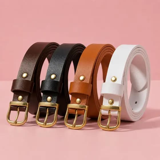 Kit 4/3/2/1 Cintos Feminino Fivela Metalizada Dourada Em Couro Sintético Ecológico Minimalista