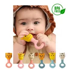 Mordedor com Chocalho Bichinhos Safari Látex Natural Atóxico e Educativo Alívio da Dentição do Bebê