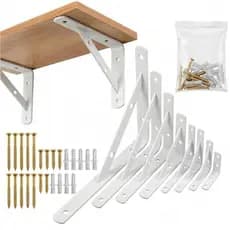 Kit 12 Mão Francesa 20cm 30cm 40cm 50cm + Parafusos e Buchas Suporte P/ Prateleira De Parede Branco