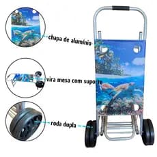 Carrinho de Praia de Alumínio 2 em 1 Mega Resistente Suporta até 30kg