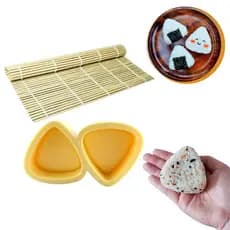 Kit Forma Dupla Para Oniguiri Sushi Bolinho de Arroz Triangular Amarelai + Esteira Bambu Para Sushi