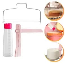 Kit Bolo - Cortador Fatiador Com Fio Duplo + Bisnaga Umedecer Massa + Espatula Nivelador Alisador