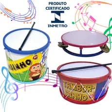 Kit Musical Brinquedos Educativo C/3 Instrumentos Tamborzinho Pandeiro Bumbinho Infantil