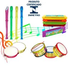 KIT 4 BRINQUEDOS KIT MUSICAL FLAUTA,PANDEIRINHO,TAMBORZINHO,GAITA