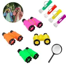 Kit Detetive Infantil Com 3 Brinquedos Binóculo Lupa E Lanterna em Led Infantil