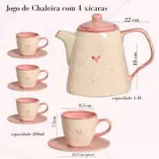 Jogo de Chá ou café 5 peças com 1 Chaleira de 1,4L e 4 xícaras de chá de 200ml