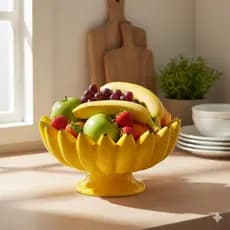 Fruteira Cozinha em Formato de Banana Cerâmica Com Pedestal Decoração Centro de Mesa Pintado à Mão
