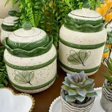 Potes Vânia Porta Mantimento com Tampa Cozinha pintura decorativa feito a mão 2 peças