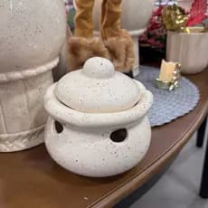 Pote Alho Redondo 400g Organizador Recipiente Temperos Mantimento Decoração Cerâmica Pintado à Mão Presente