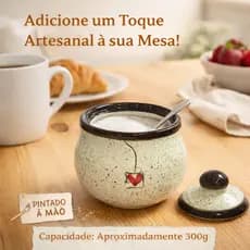 Açucareiro 300g com Tampa Cerâmica Pintado à Mão SEM Colher Mesa de Café Chá Suco Decoração Presente Lembrancinha