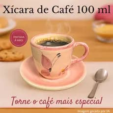 Xícara de Café com pires louça cerâmica pintada a mão 100ml