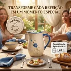 Jarra de Cerâmica 1,65L Grande Pintada à Mão - Artesanal Luxo Decoração Servir Água Suco Chá Mesa Posta Cozinha