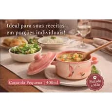 Caçarola P Cerâmica 400ml com tampa Panelinha Pintada à Mão Artesanal Mesa Posta Caldos Fondue Sopa Cozinha Decoração