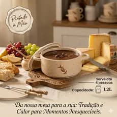 Caçarola M 1,2 L com tampa Cerâmica Panelinha Pintada à Mão Artesanal Mesa Posta Caldos Fondue Porções Cozinha Decoração