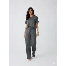 Conjunto Feminino - Blusa Camiseta Manga Curta - Calça Pantalona Cintura Alta